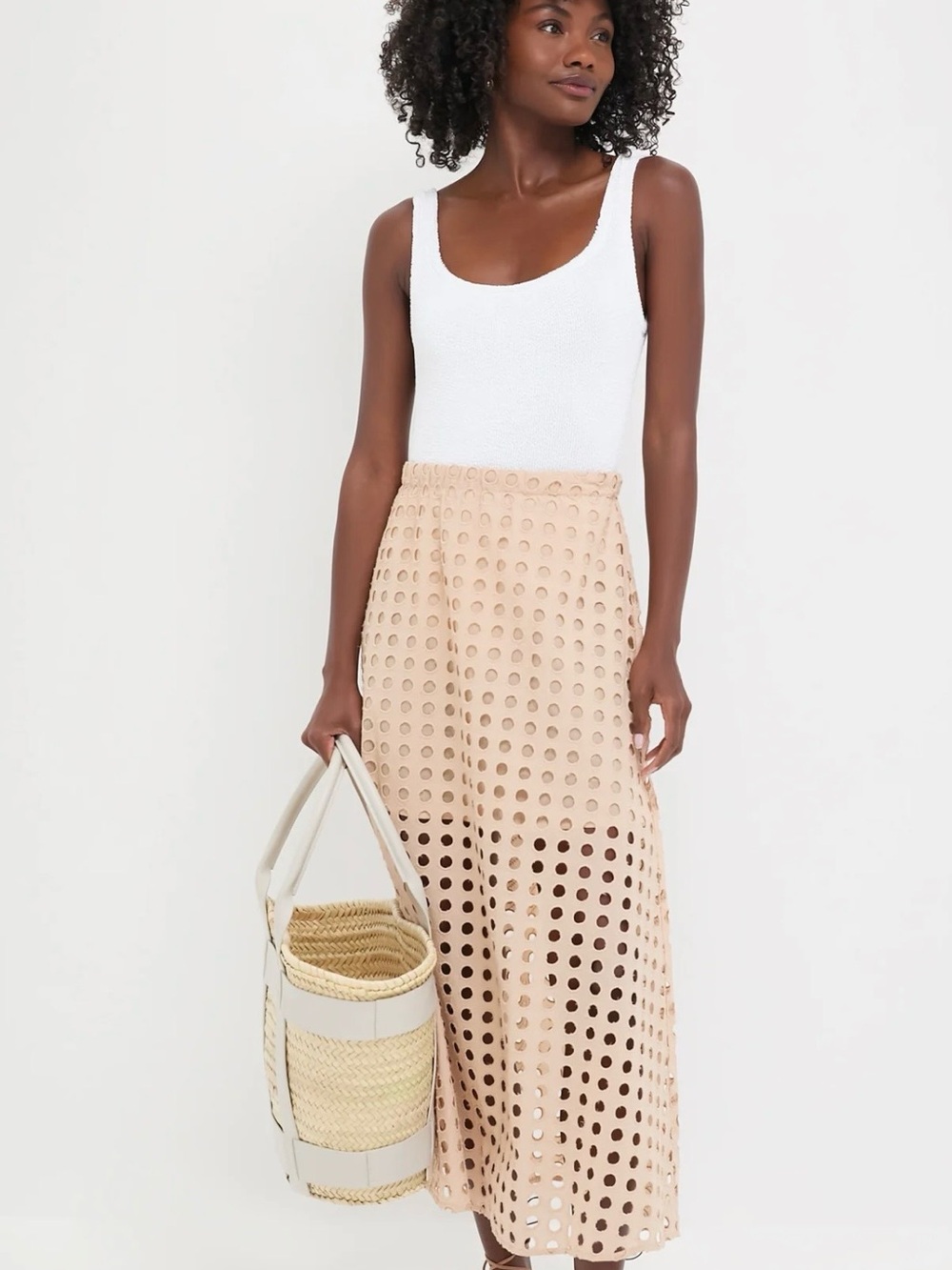 Tuckernuck Beige Eyelet Maxi Skirt